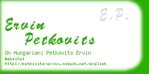 ervin petkovits business card